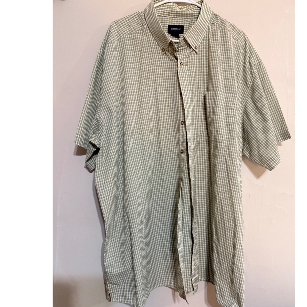 Harbor Bay Mens Plaid Short Sleeve Button Up Shirt 3XL‎ Green White Classic